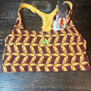 NWT Adidas Farm Rio Maroon and Yellow Patterned Sports Bra size M